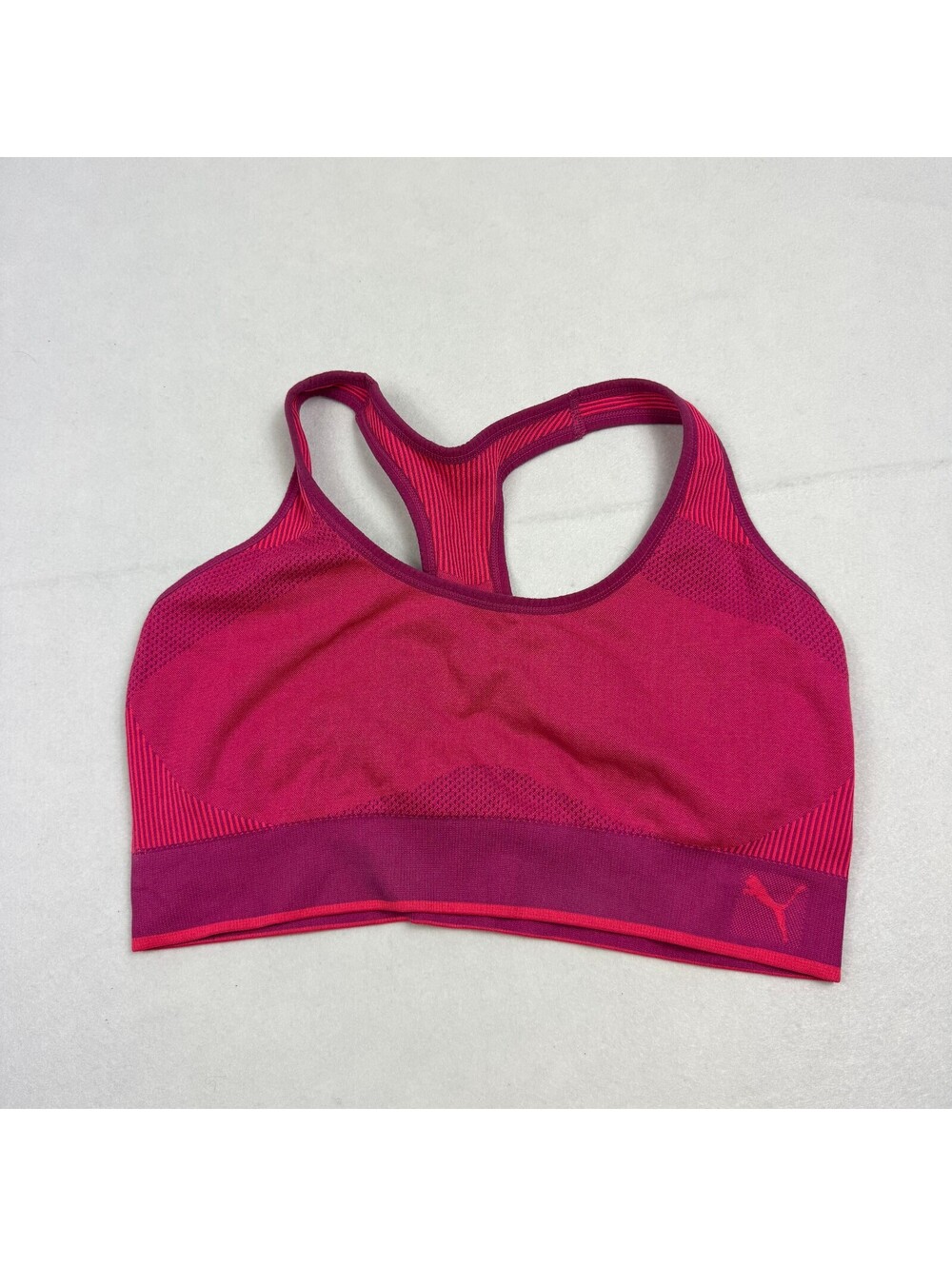 Puma Sports Bra Pink Magenta Racerback Seamless Knit Athletic Workout Top